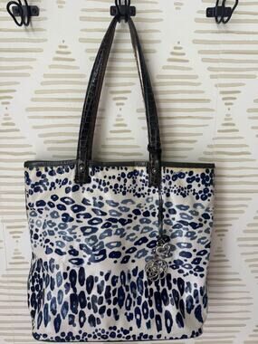 Brighton Large Laminated Blue Black Leopard Animal Print Tote Bag